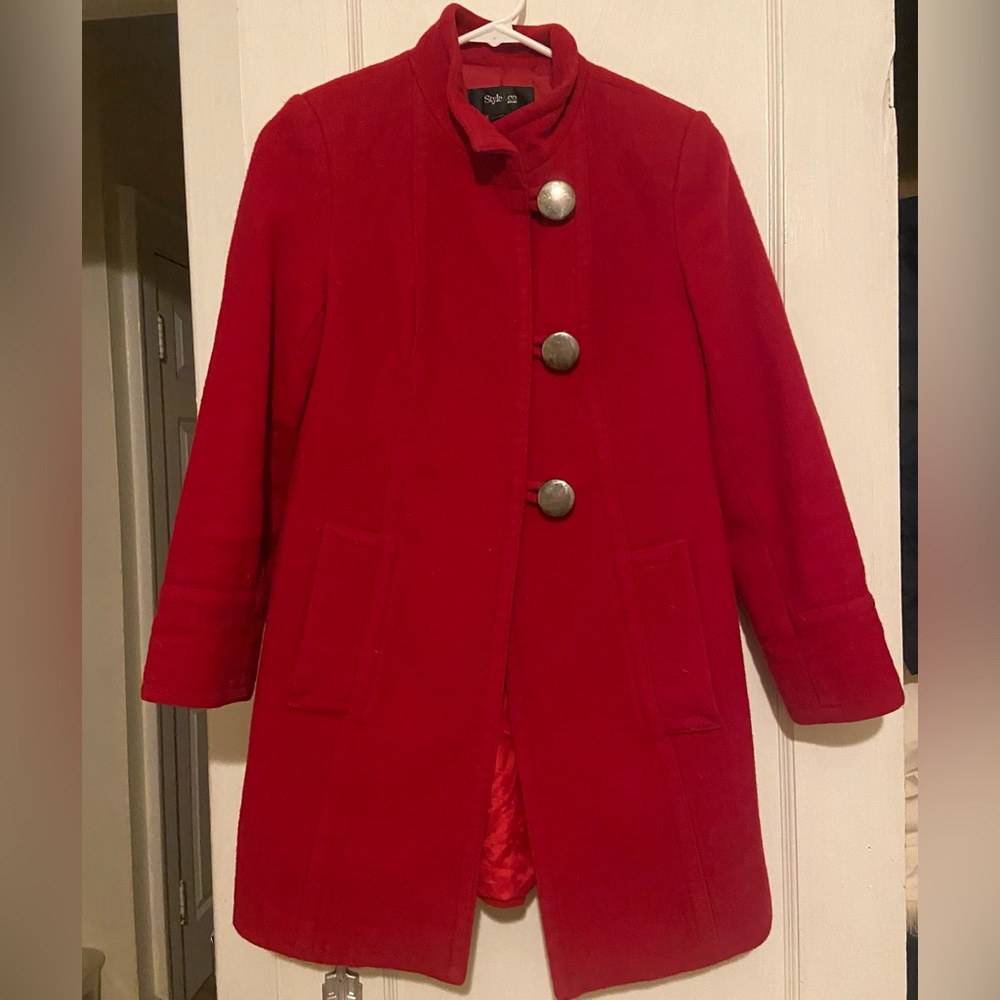 Adorable Style & Co red pea coat. Size P (fits a 2P).